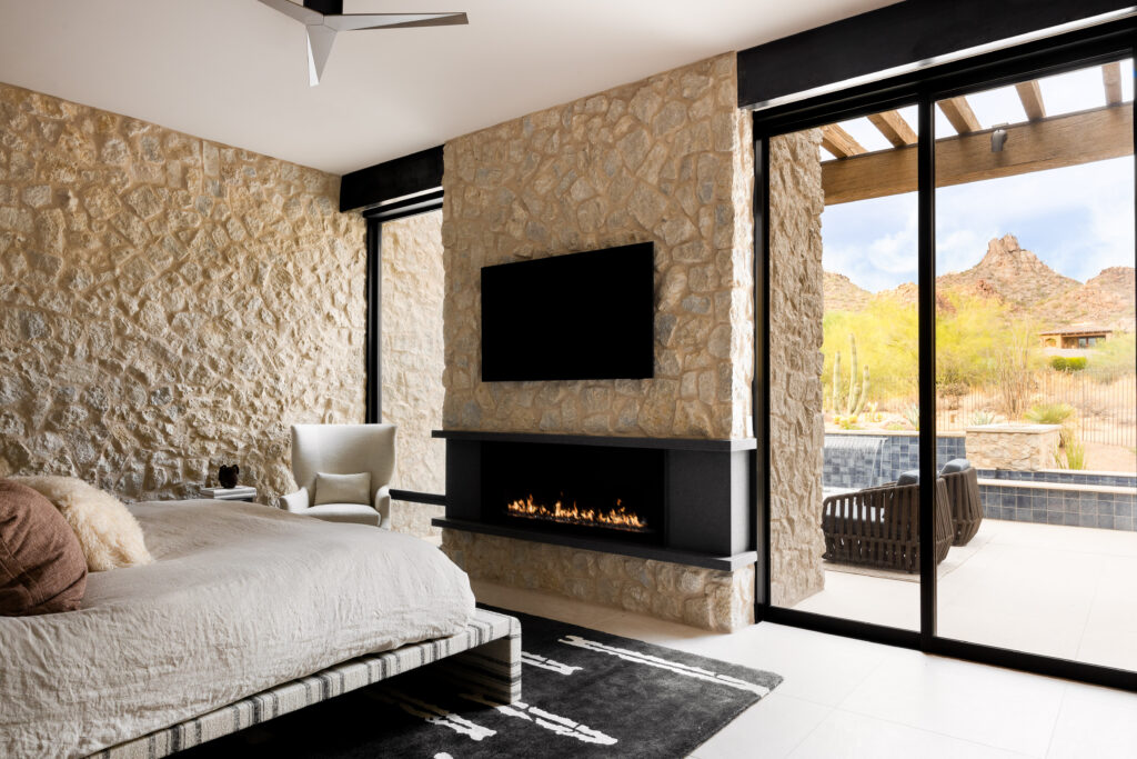 The Phil Nichols Company | Modern Desert Oasis | Bedroom Fireplace