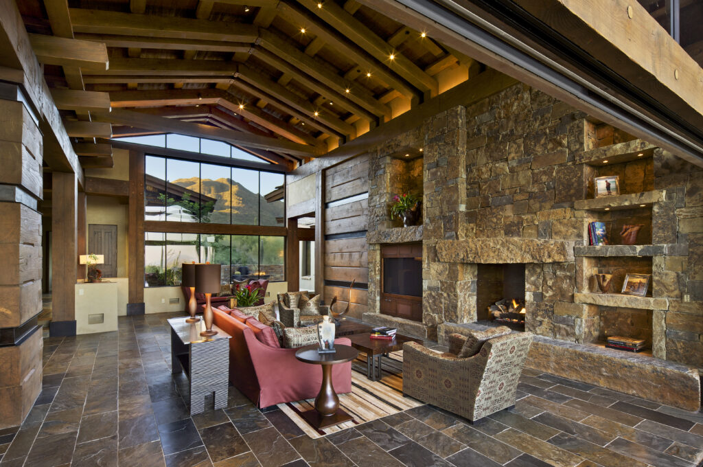 The Phil Nichols Company | Desert Lodge | Living Room with Fireplace