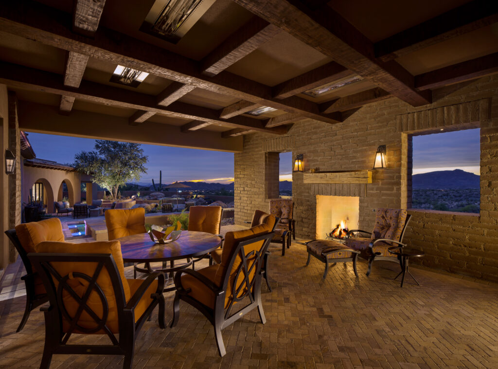 The Phil Nichols Company | Spanish Villa | Covered Patio and Fireplace